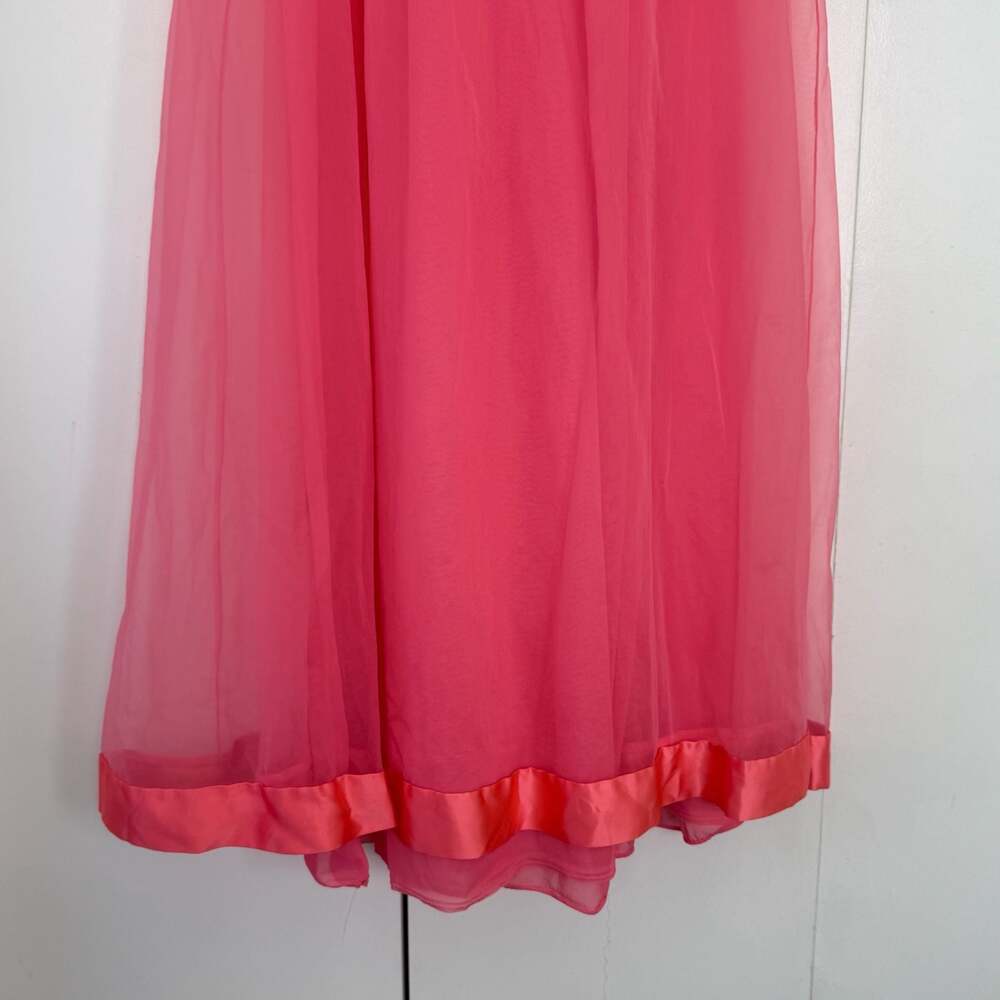 Vintage Pink Chiffon Floral Lace Trim Long Maxi Nightgown - Picture 3 of 6